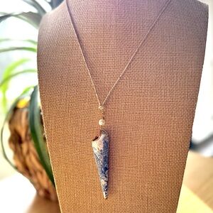 Decoupaged Natural Turret Shell Pendant Necklace